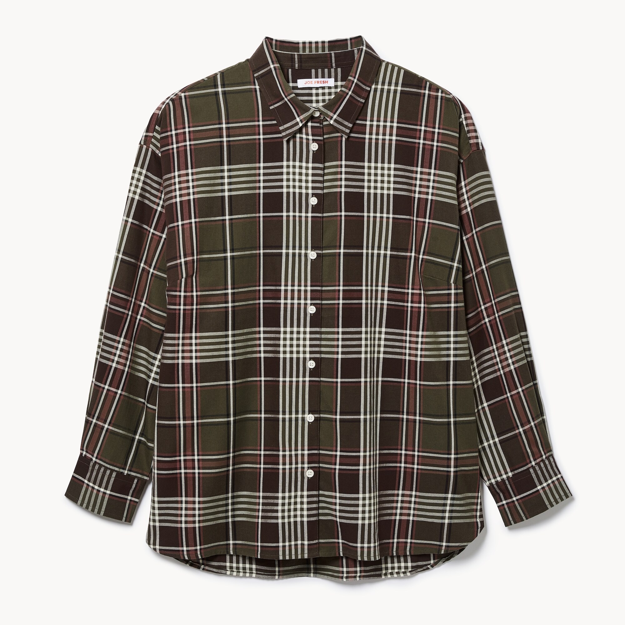 Women+ Oversized Plaid Button-Up Shirt in Dark Olive from Joe Fresh