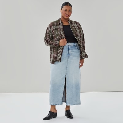 Chemisier boutonné ample à carreaux Femmes+ - Olive Foncé