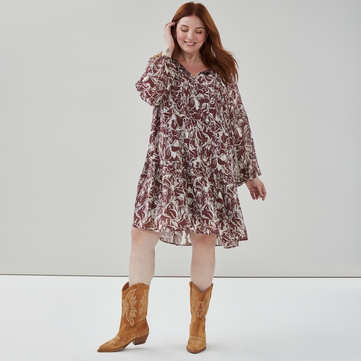 Women+ Chiffon Keyhole Dress - Burgundy