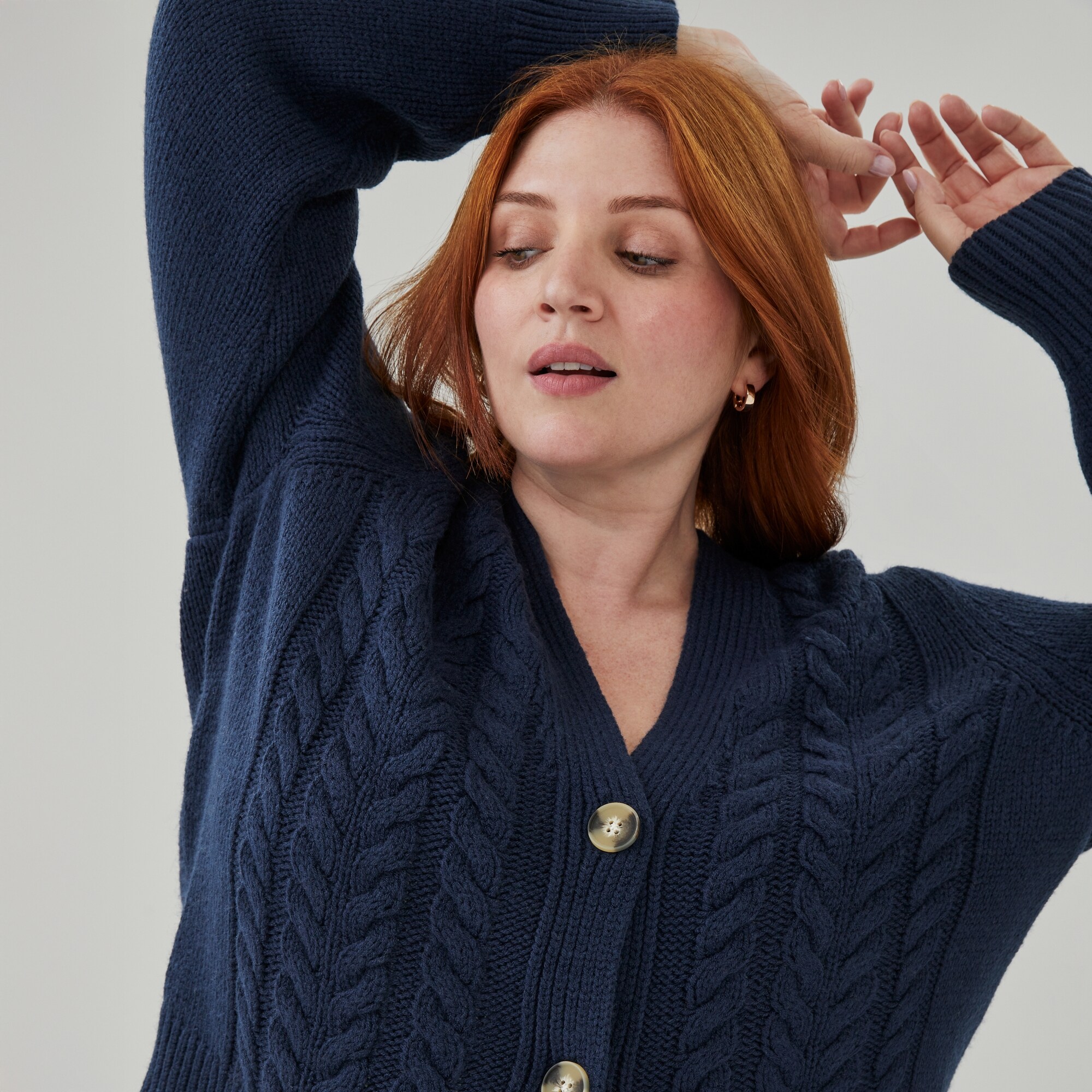 Women+ Cable Knit Cardigan in Navy from Joe Fresh