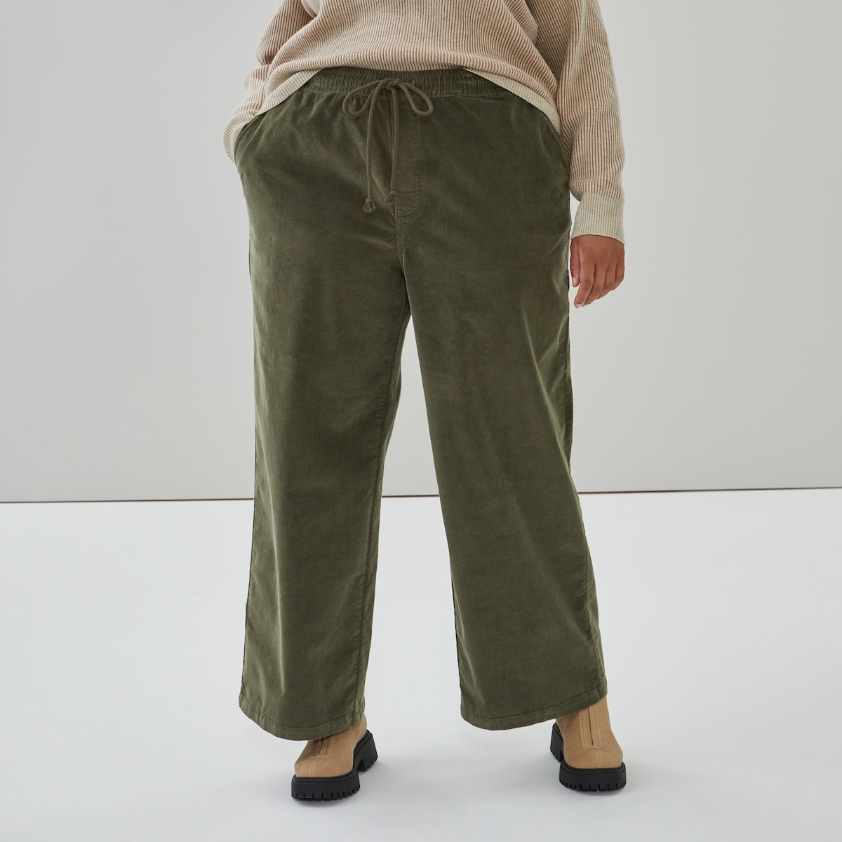 Women+ Corduroy Wide Leg Pant - Dark Olive