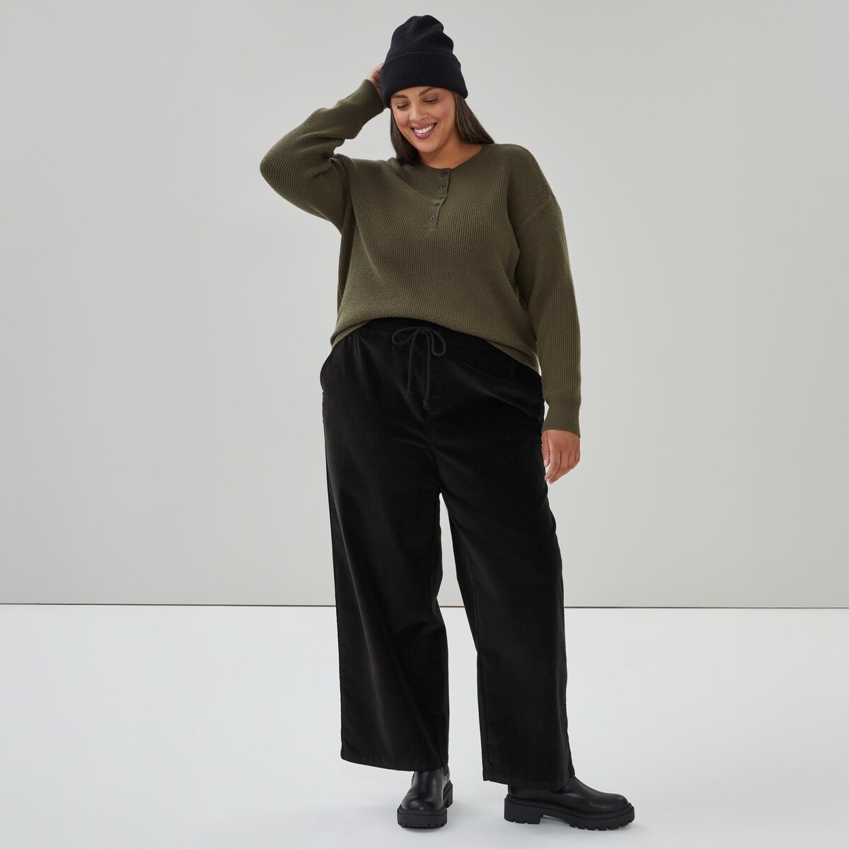Women+ Corduroy Wide Leg Pant - Jf Black