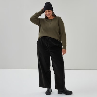 Pantalon à jambe large en velours côtelé Femmes+ - Noir JF