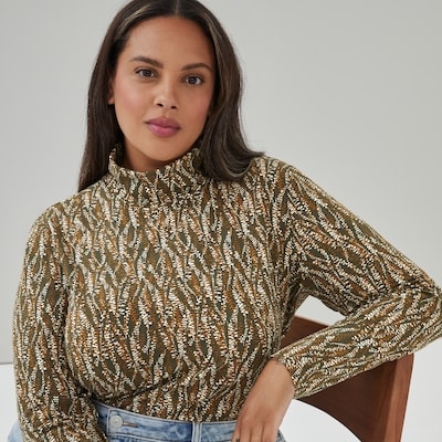 Women+ Printed Turtleneck - Dark Olive