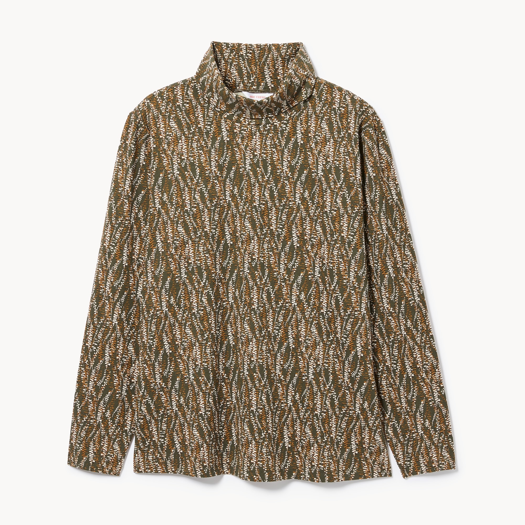 Women+ Printed Turtleneck in Dark Olive from Joe Fresh