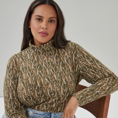 Women+ Printed Turtleneck - Dark Olive