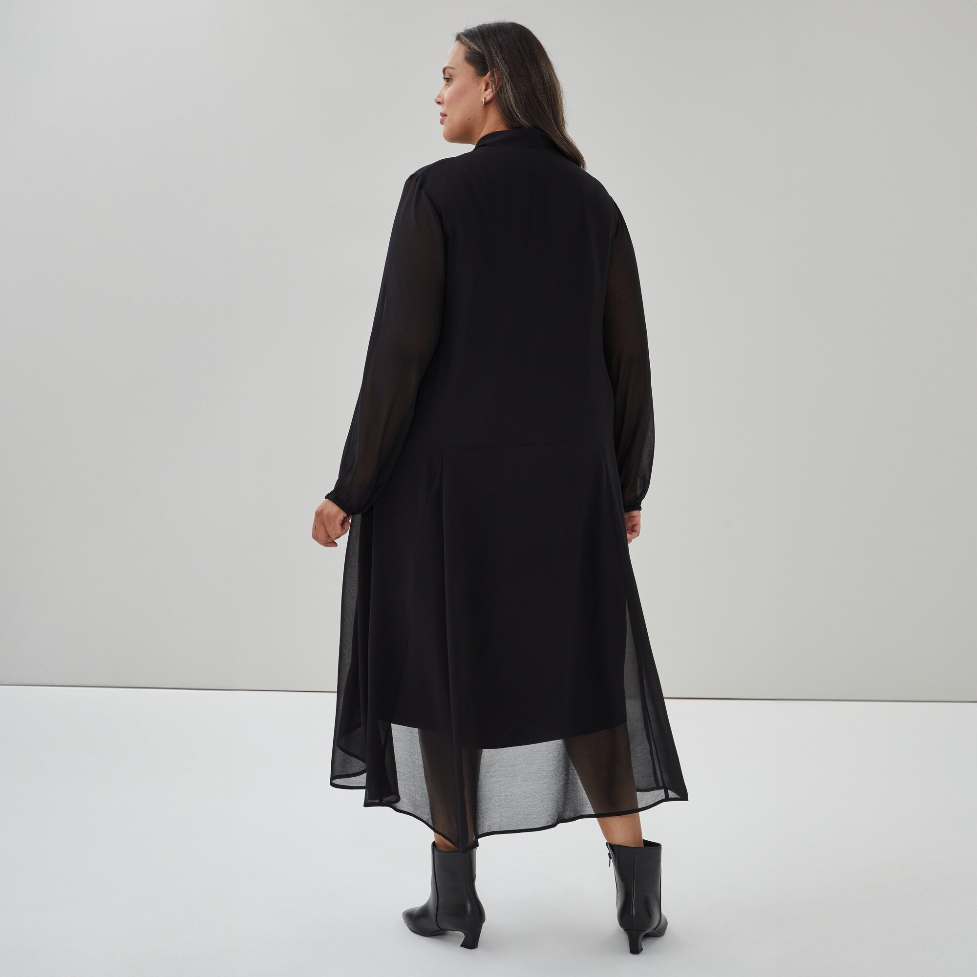 sachin and babi light blue dress Black Chiffon Boat Neck Long Sleeve Maxi Dress