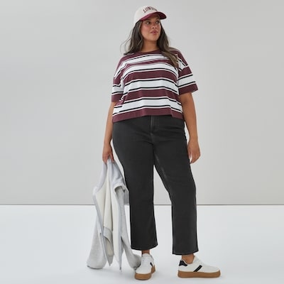 T-shirt court à rayures Femmes+ - Bourgogne