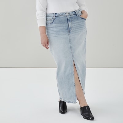 Women+ Denim Maxi Skirt - Light Wash