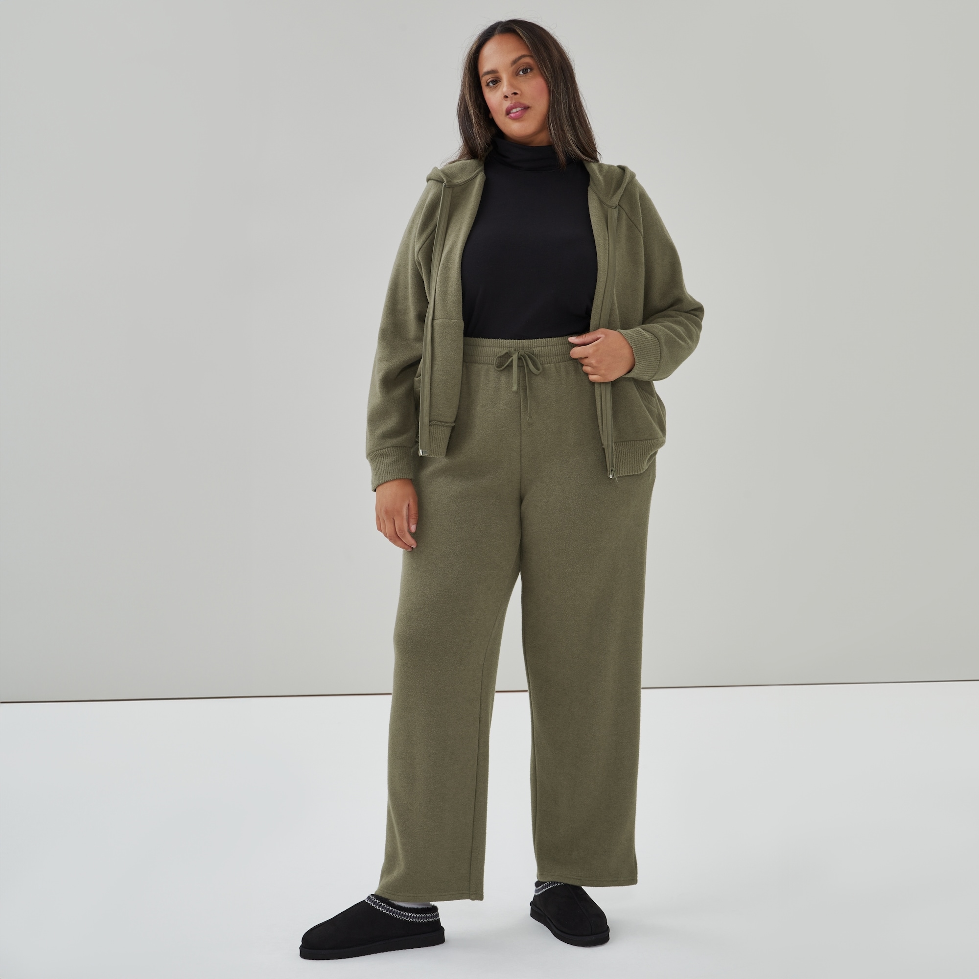 Women+ Full-Zip Knit Hoodie in Dark Olive from Joe Fresh