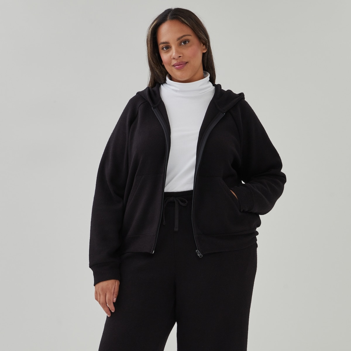 Tricot  capuchon  fermeture clair - Noir Jf