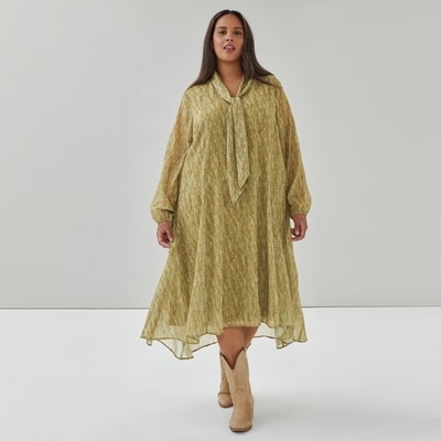 Women+ Chiffon Long Sleeve Tie Maxi Dress - Light Olive