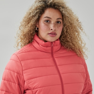Women+ Mock Neck Puffer Jacket - Coral