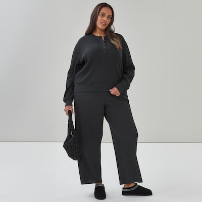 Women+ Waffle Henley Pullover - Charcoal Mix