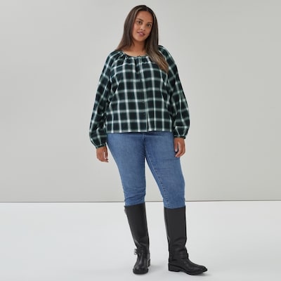 Blouse à carreaux à manches raglan Femmes+ - Marine