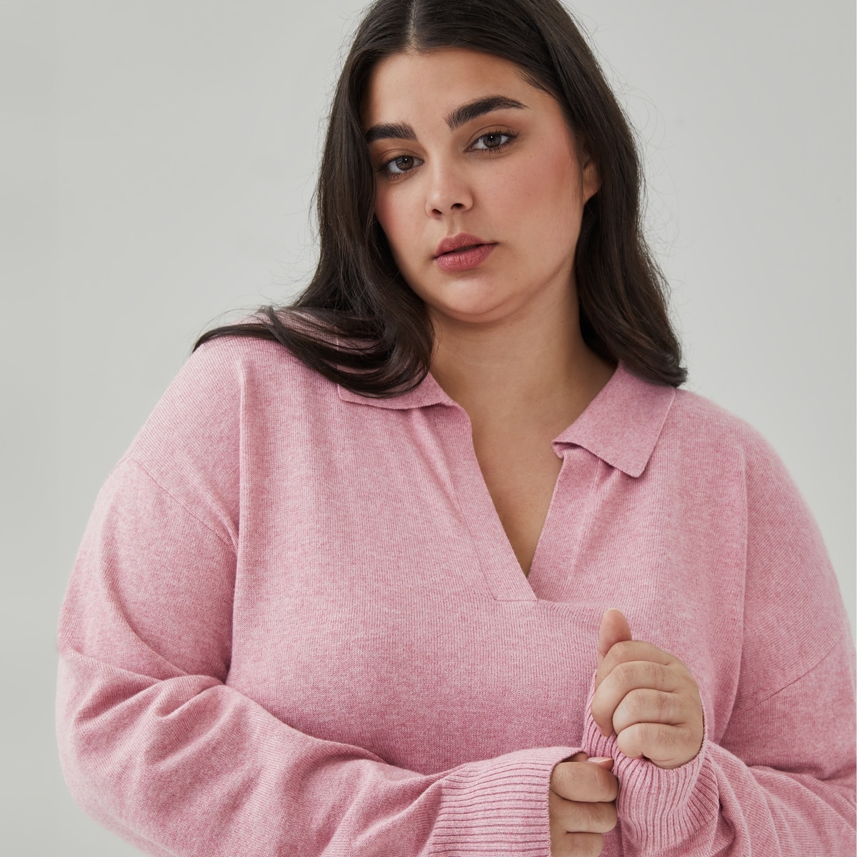 Chandail  col en coton et cachemire Femmes+ - Mlange De Rose