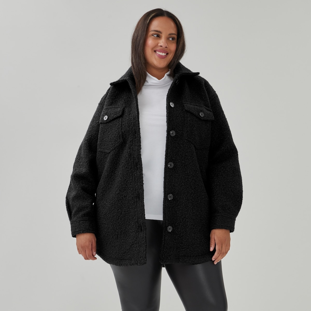 Women+ Fleece Shacket - Jf Black