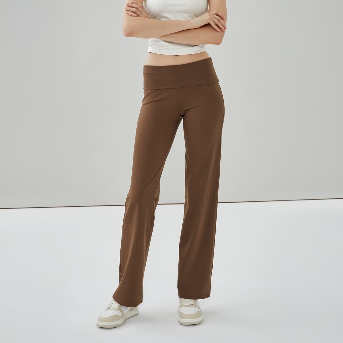 Active Balance Folded Waist Pant - Brown