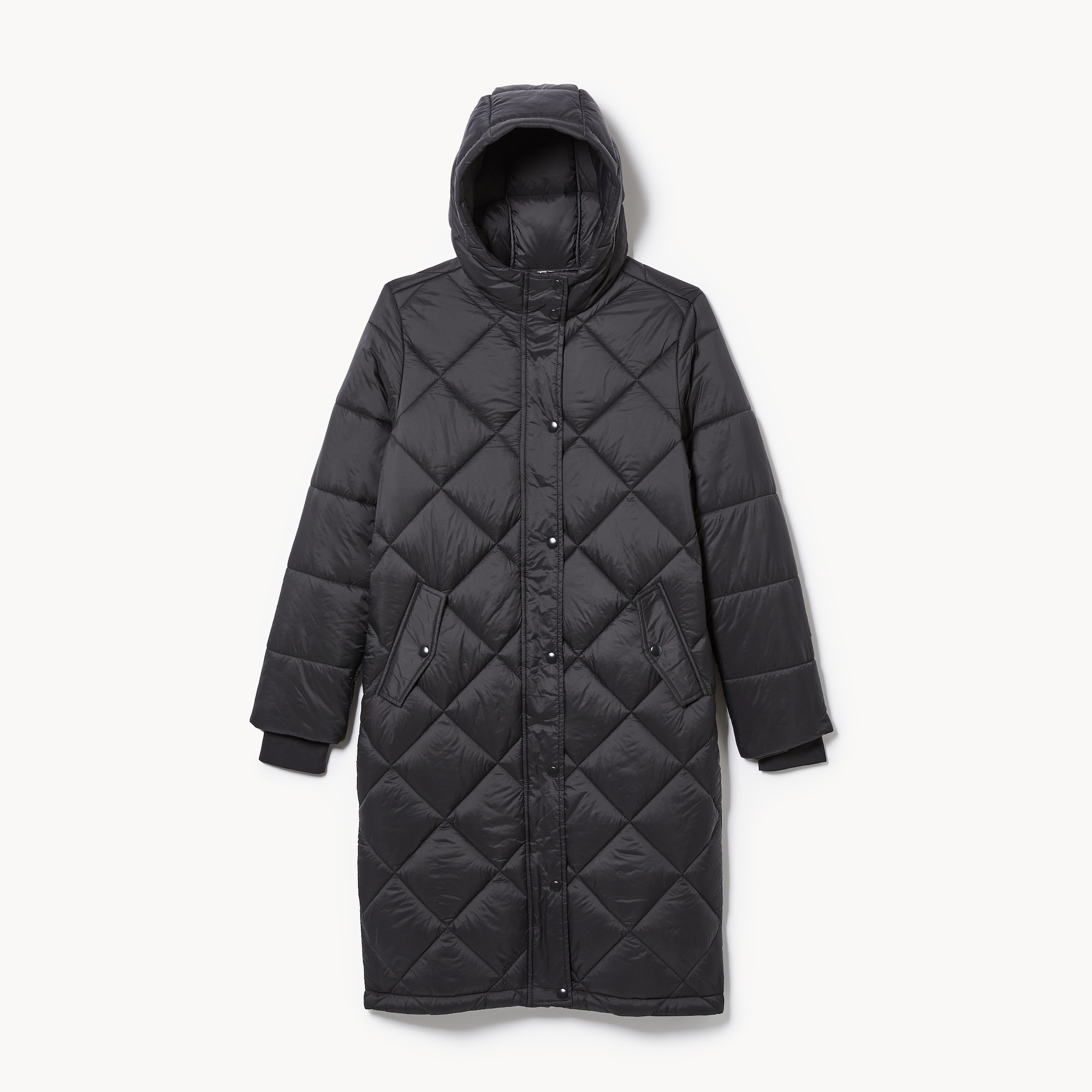 Diamond Quilted Long Puffer Jacket in Black from Joe Fresh