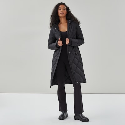 Diamond Quilted Long Puffer Jacket - Black
