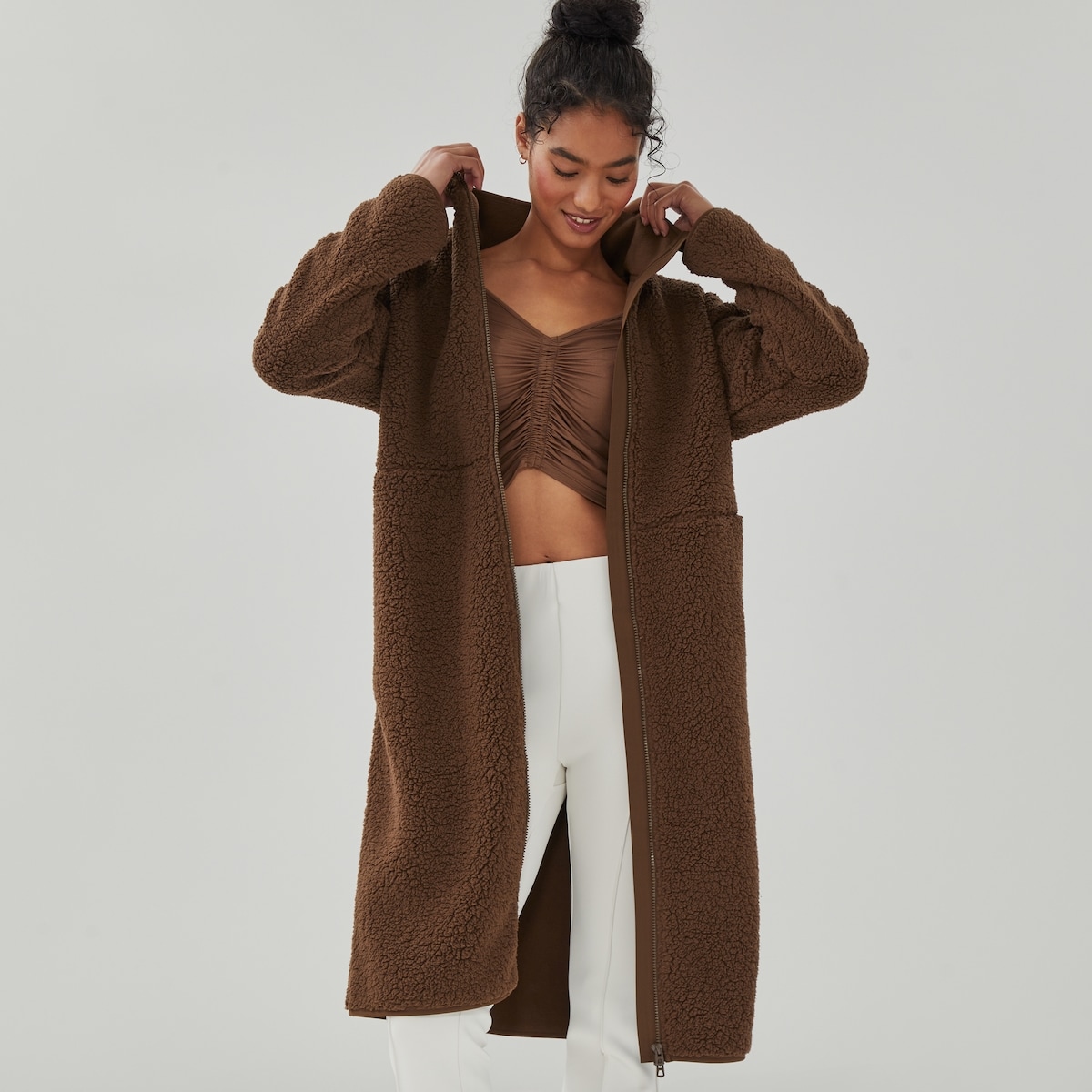 Fleece Midi Jacket - Brown