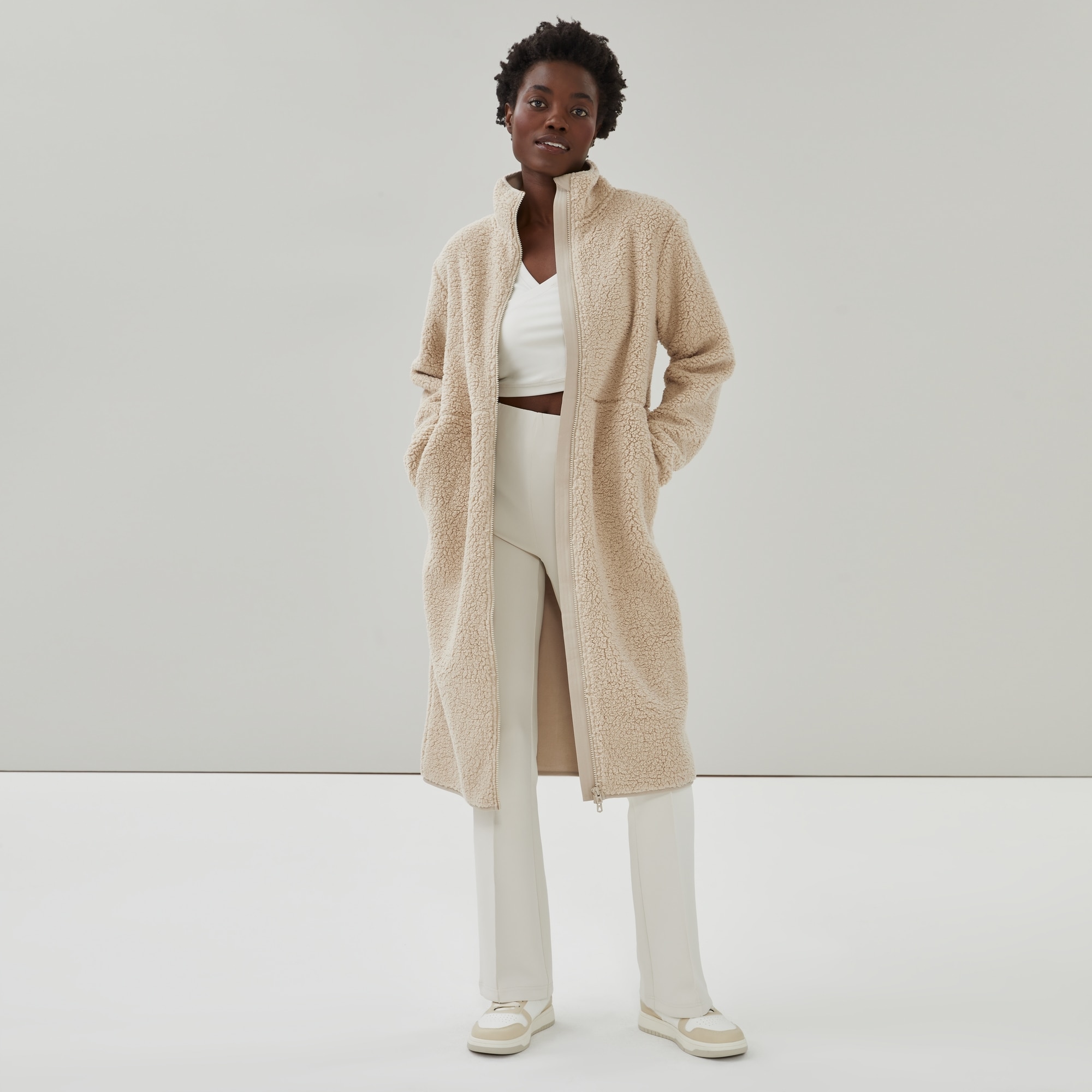 Fleece Midi Jacket in Stone from Joe Fresh
