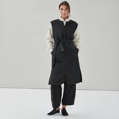 Quilted Long Vest - Black