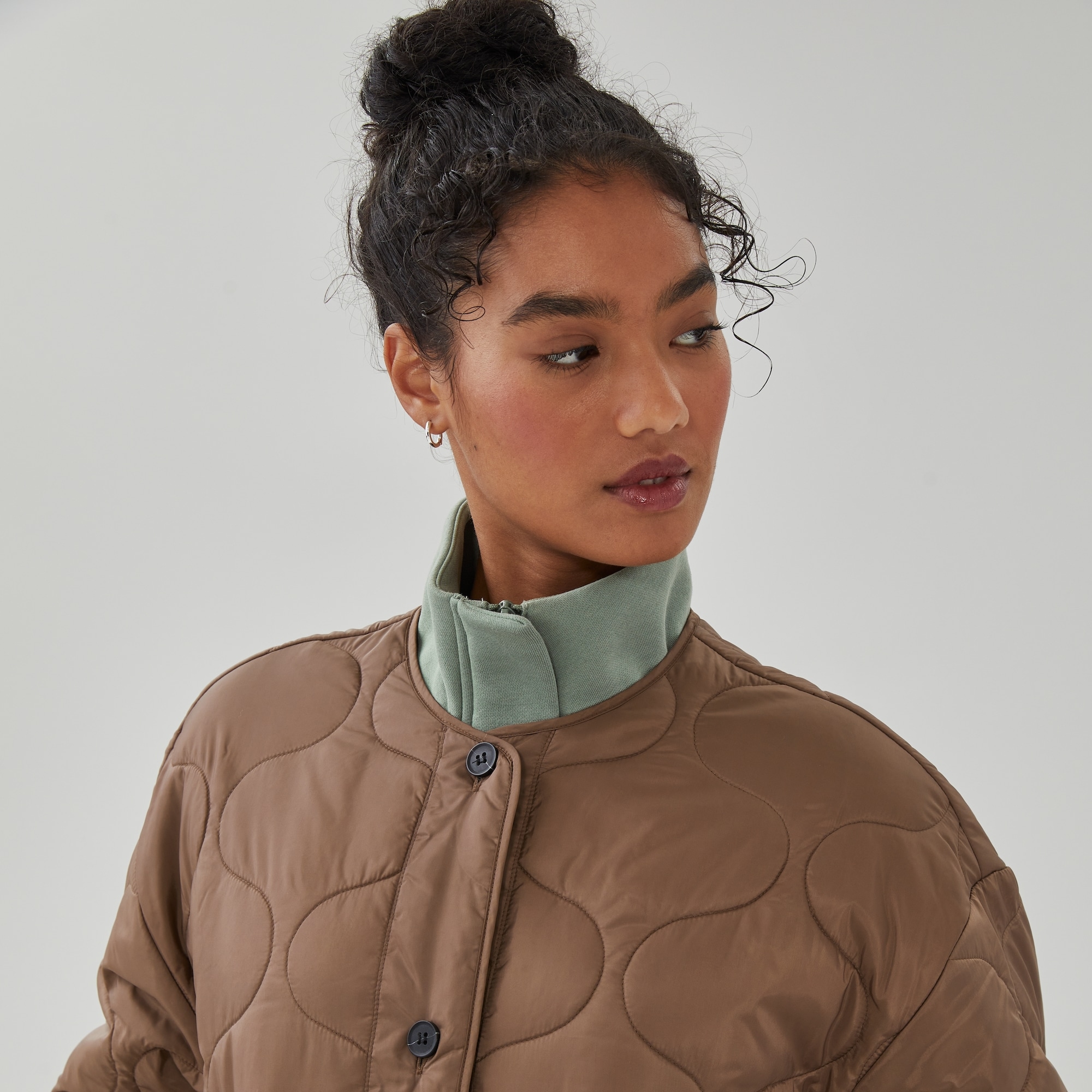 Quilted Oversized Jacket in Brown from Joe Fresh
