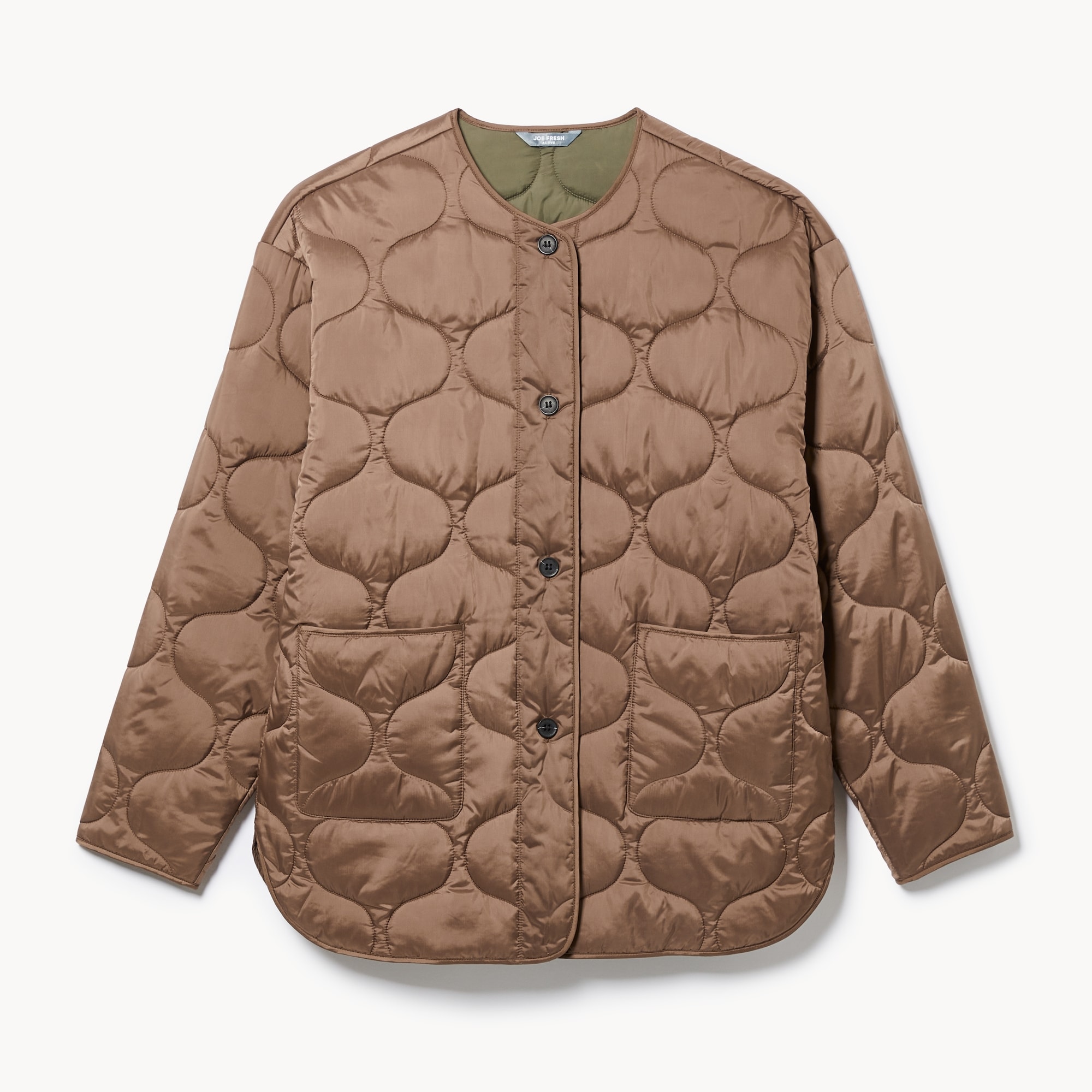 Quilted Oversized Jacket in Brown from Joe Fresh