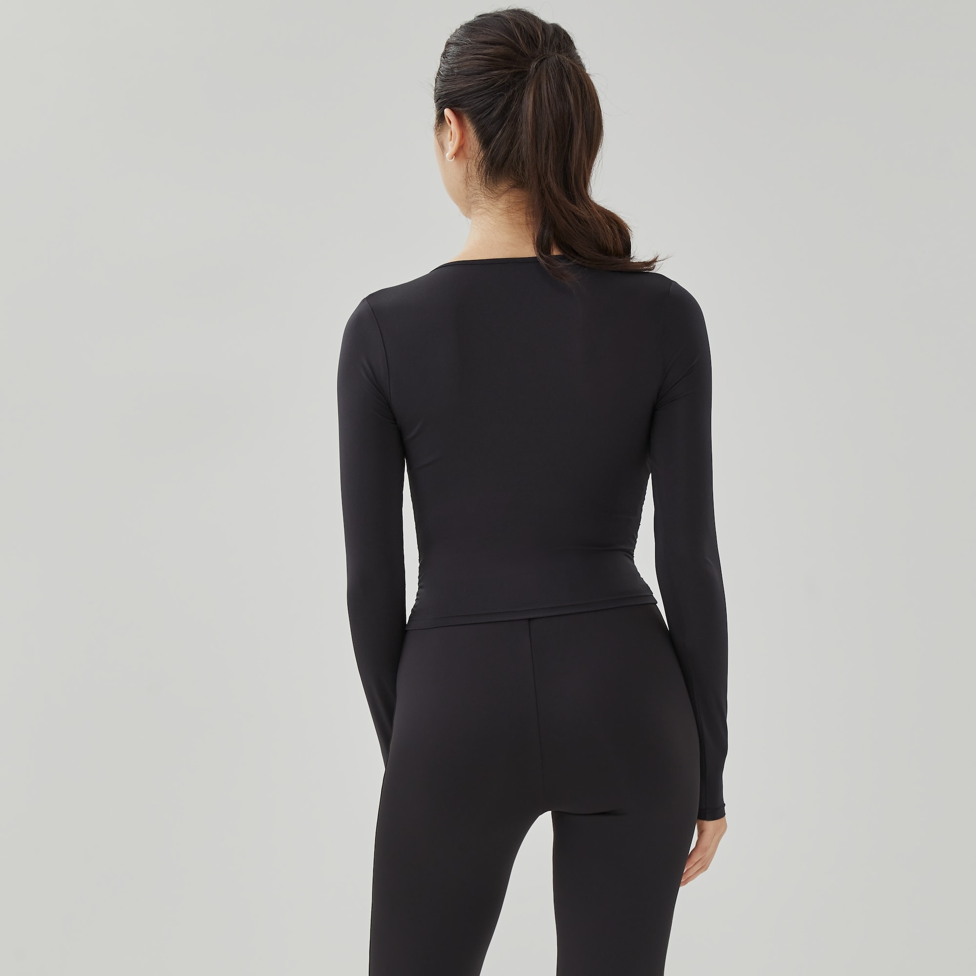 Cropped Cinch Long Sleeve Top in Black from Joe Fresh