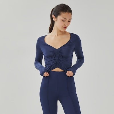 Cropped Cinch Long Sleeve Top - Navy