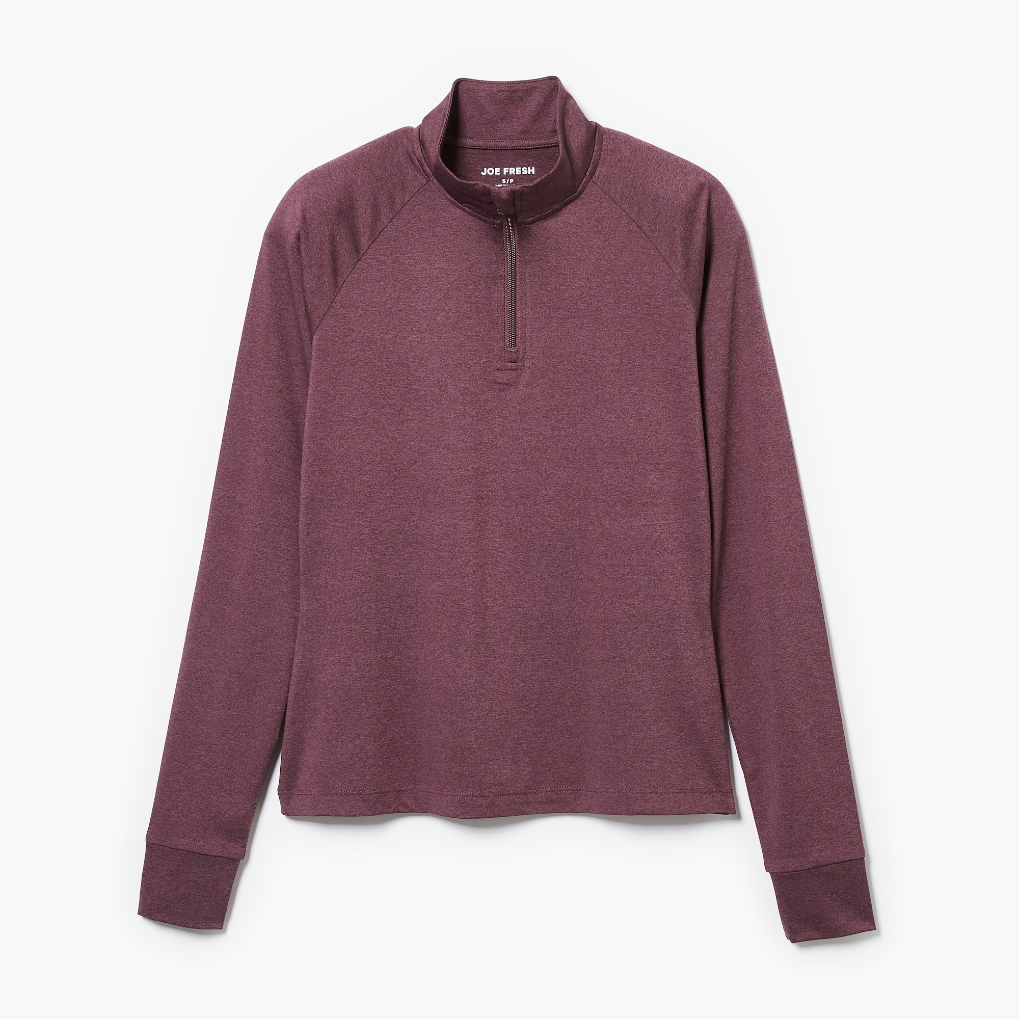Active Quarter-Zip Long Sleeve in Burgundy Mix from Joe Fresh