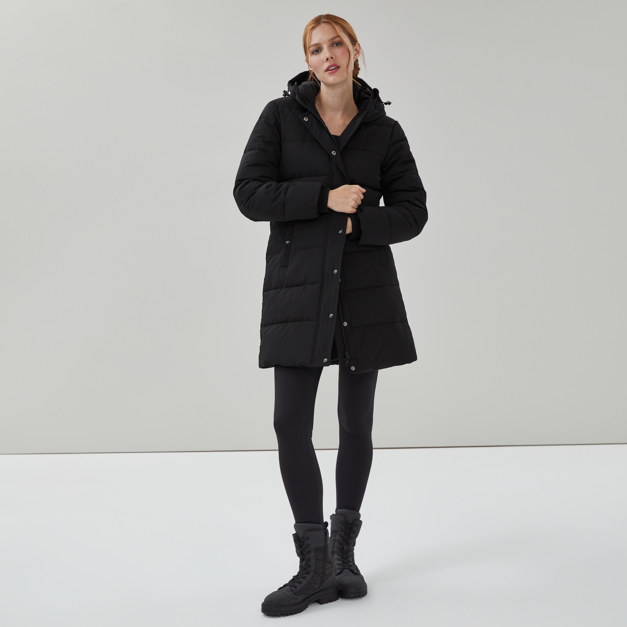 Hooded Midi Parka in Black from Joe Fresh