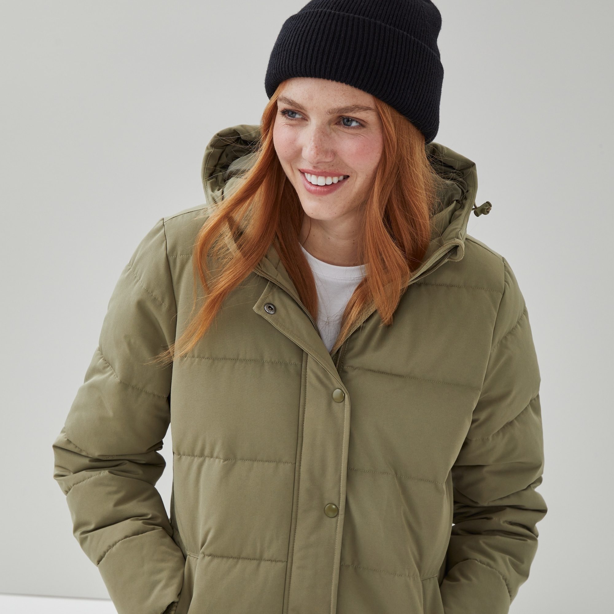 Hooded Midi Parka in Khaki Green from Joe Fresh