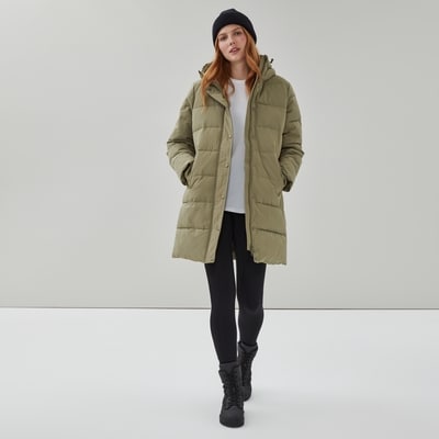 Parka midi à capuchon - Vert Kaki