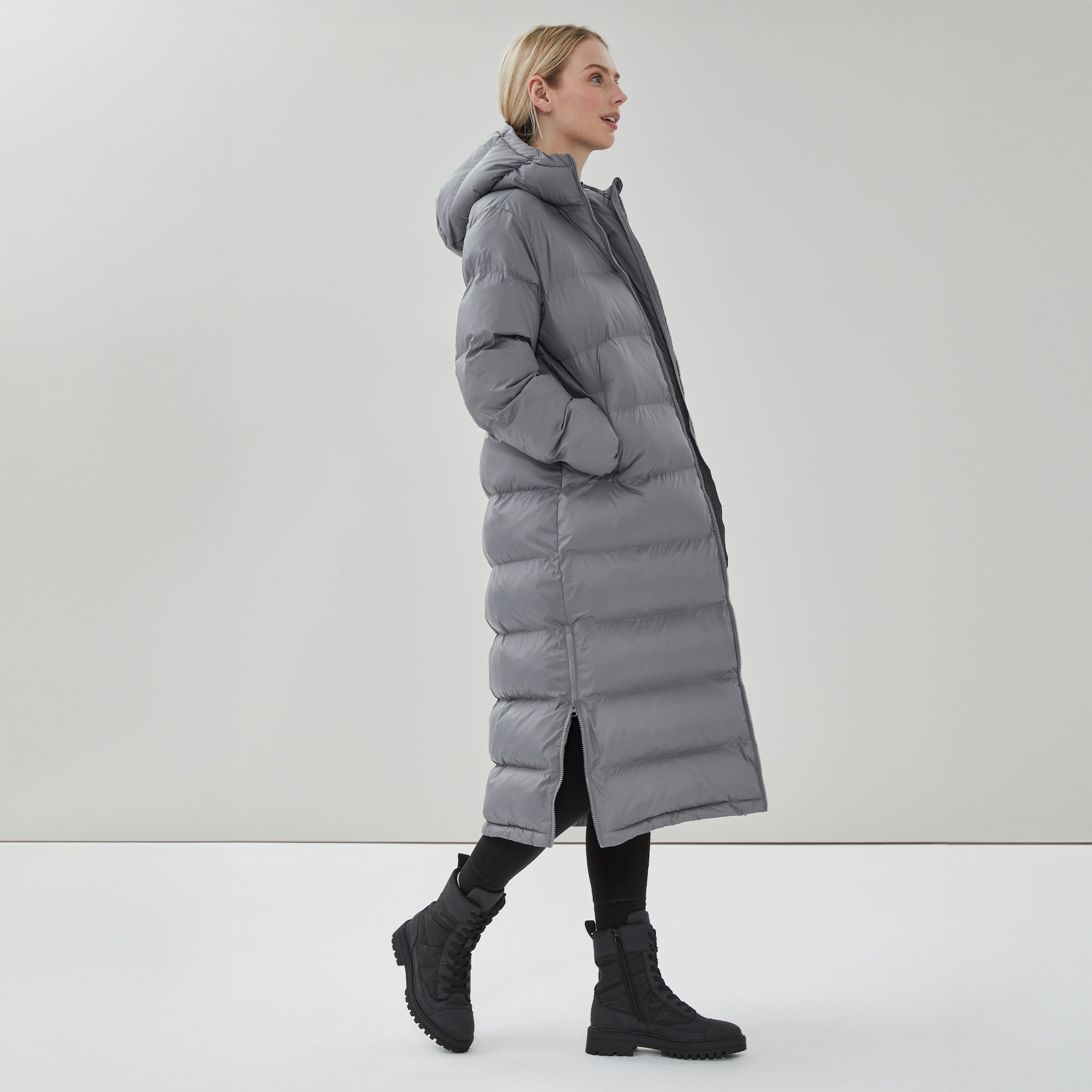 Long Puffer Jacket in Grey from Joe Fresh