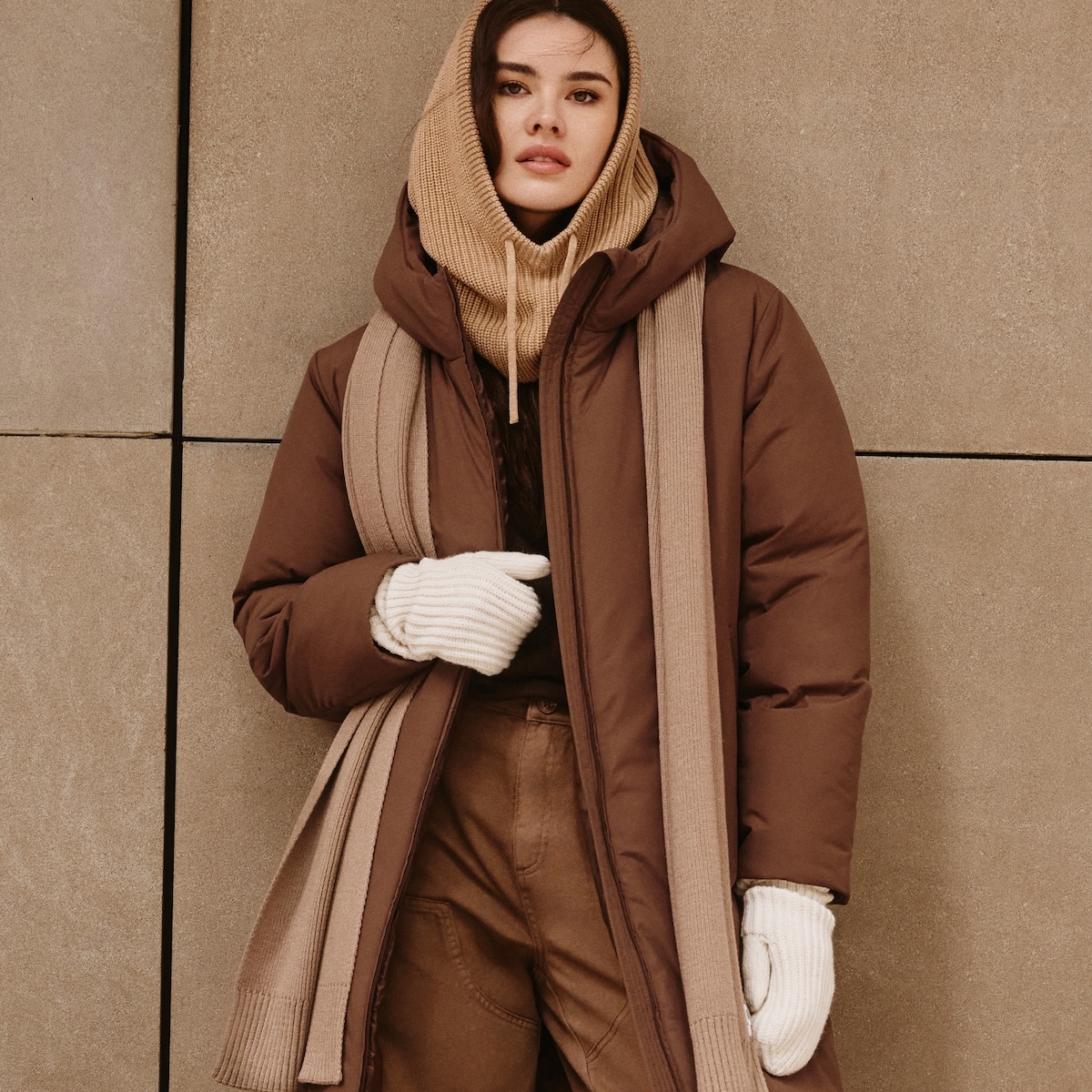 Manteau matelass long - Brun