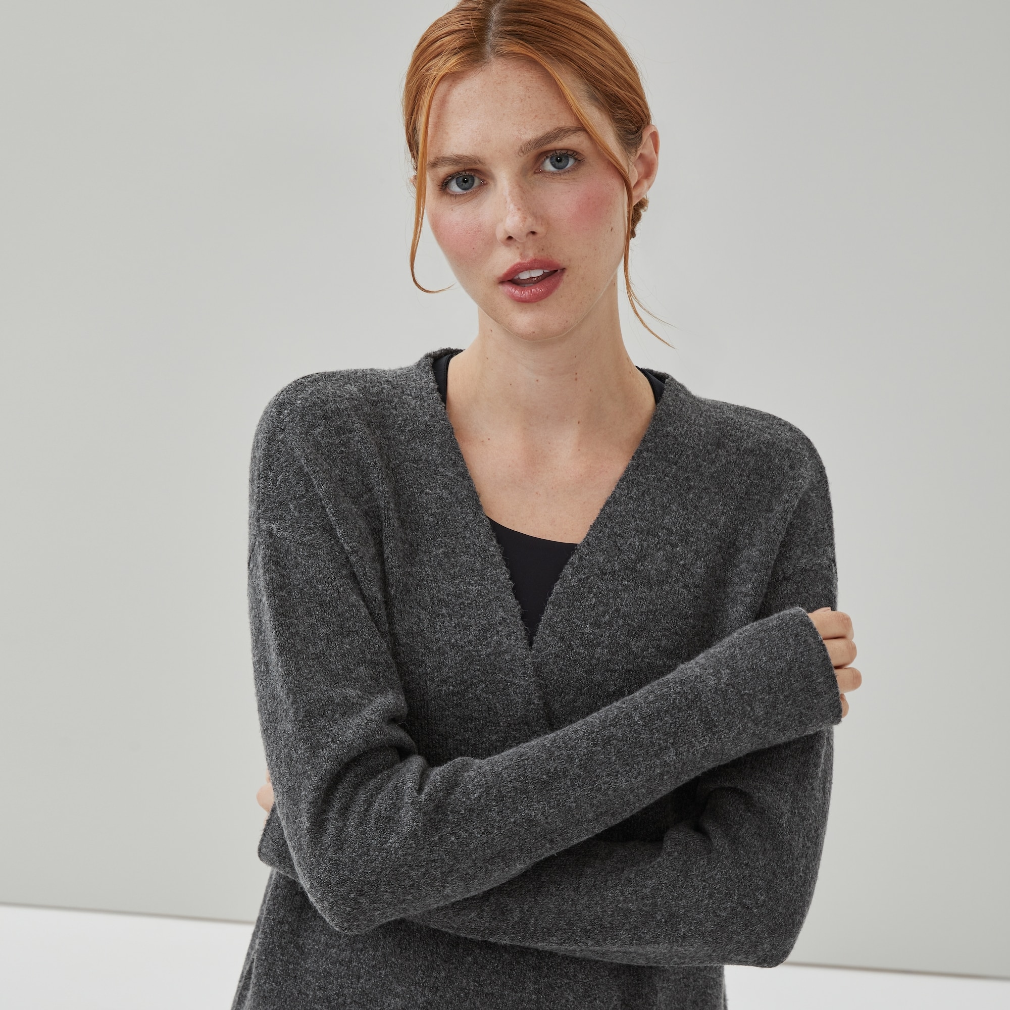 Wrap Sweater in Charcoal Mix from Joe Fresh