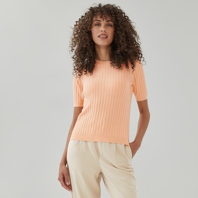 Short Sleeve Rib Knit Top - Peach