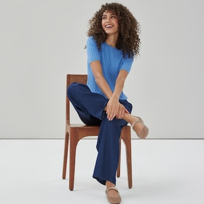 Short Sleeve Rib Knit Top - Blue