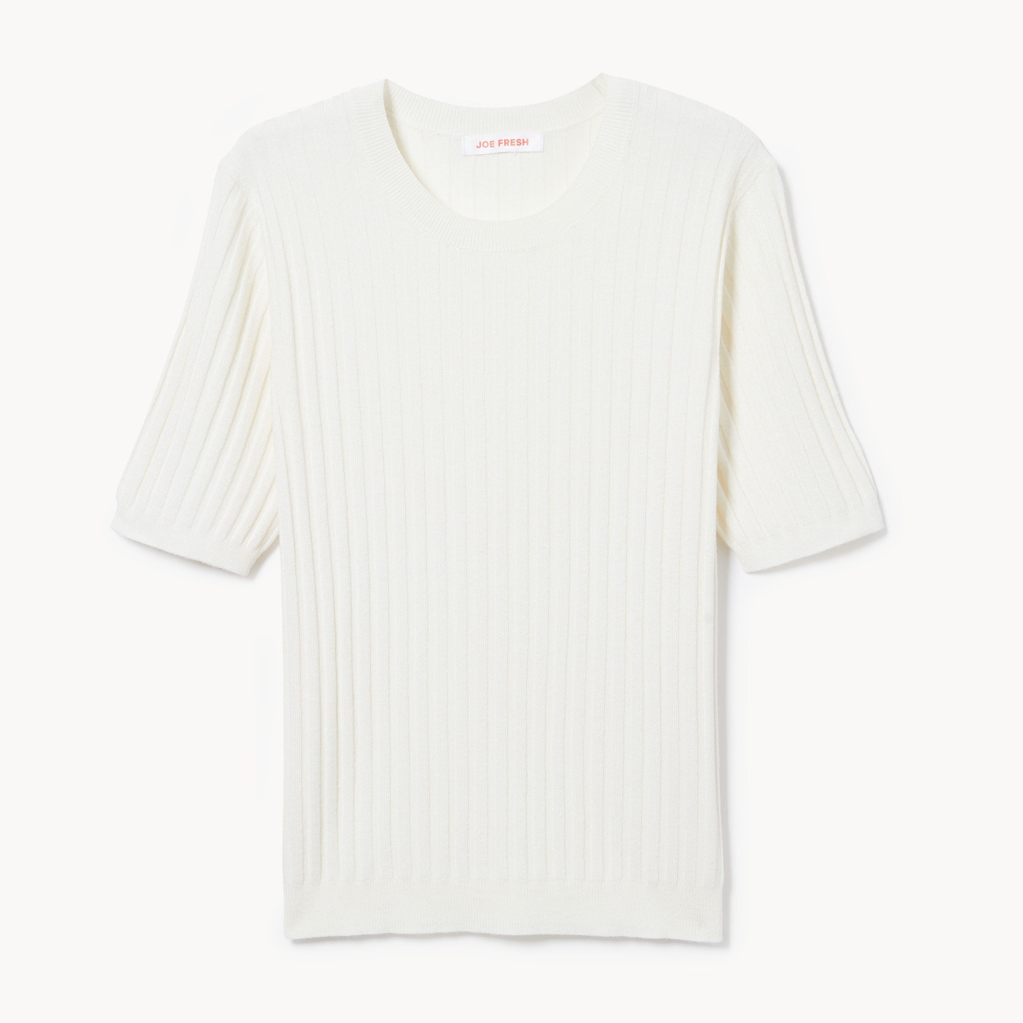 Short Sleeve Rib Knit Top in Off White from Joe Fresh