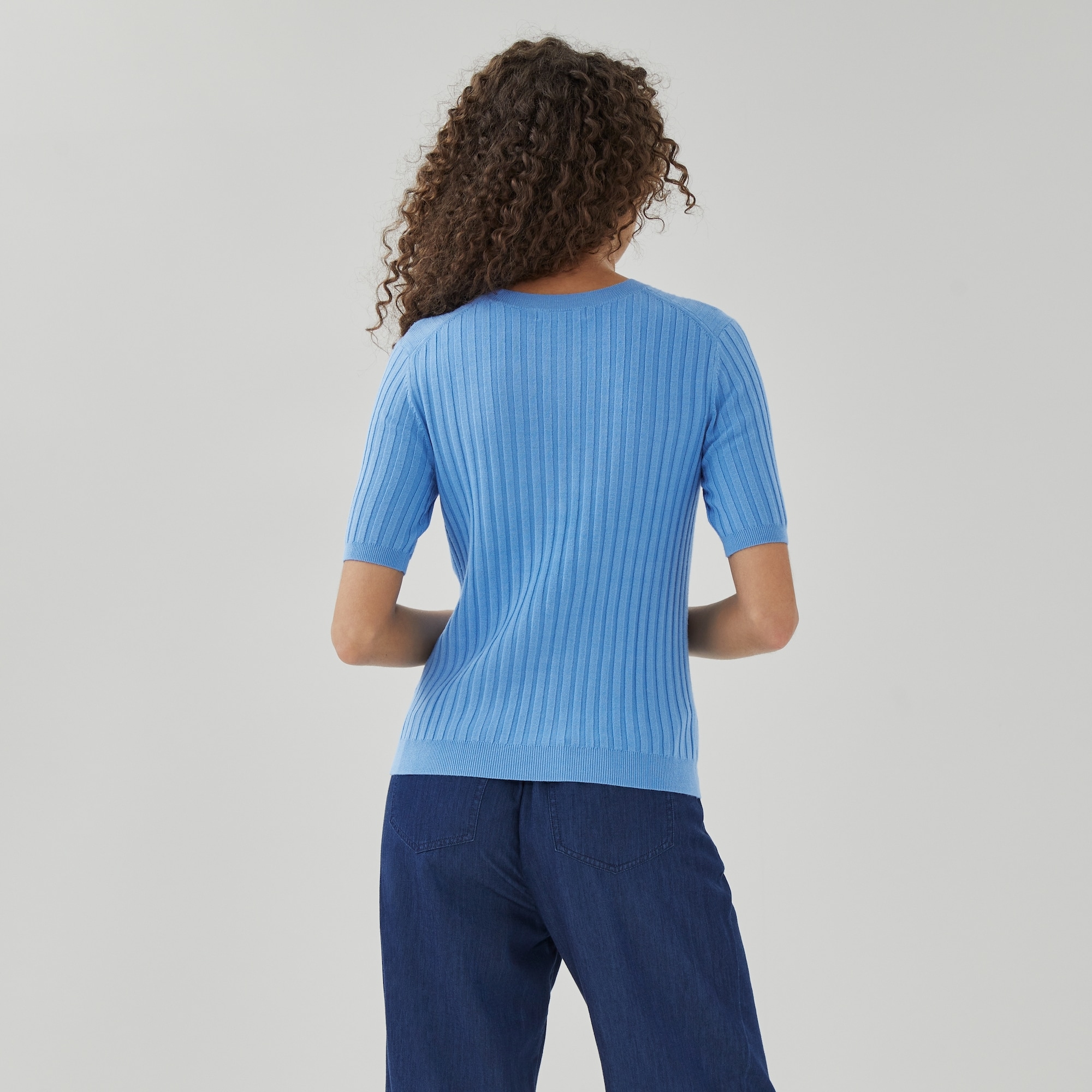 Short Sleeve Rib Knit Top in Blue from Joe Fresh