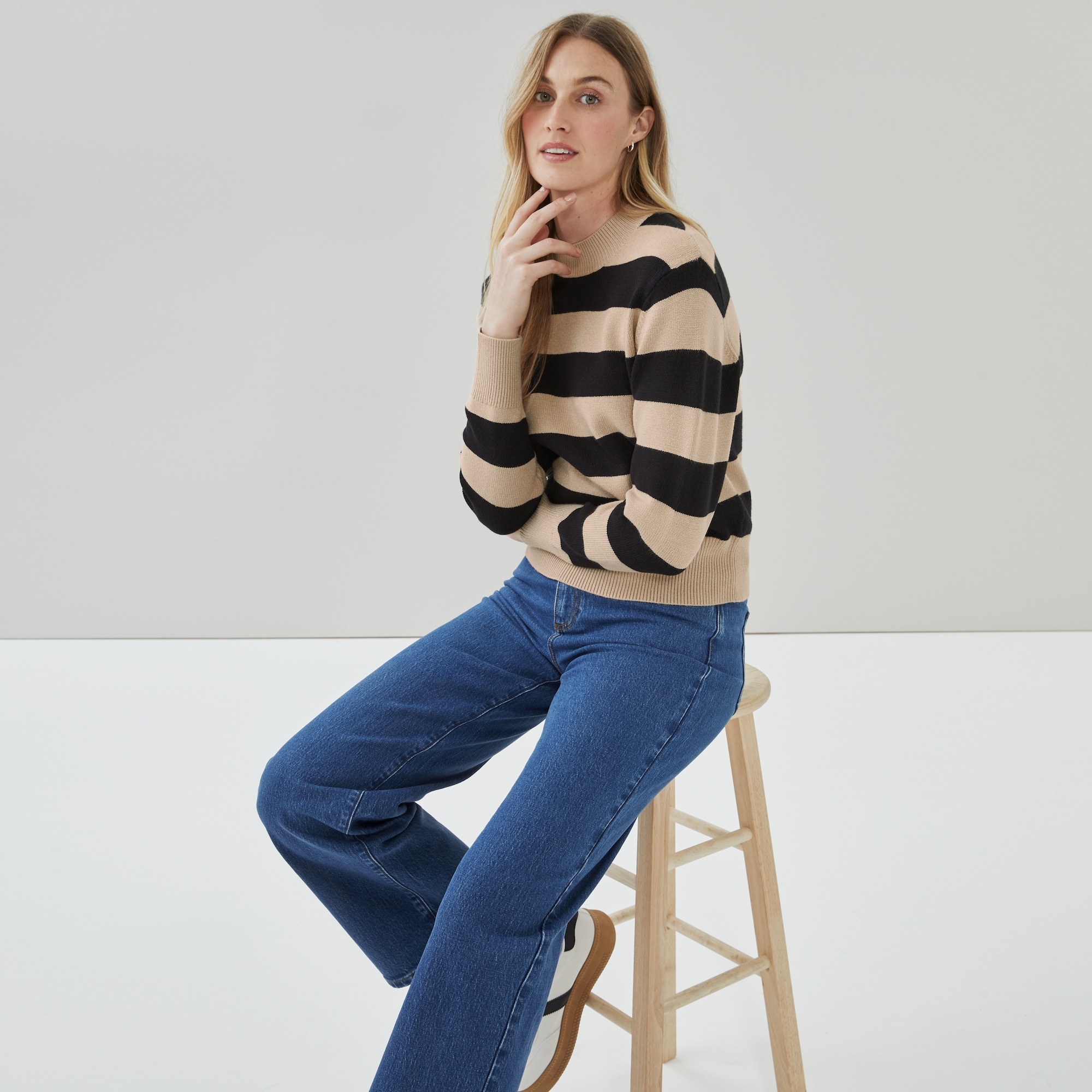 Striped Pullover in Light Khaki Brown from Joe Fresh