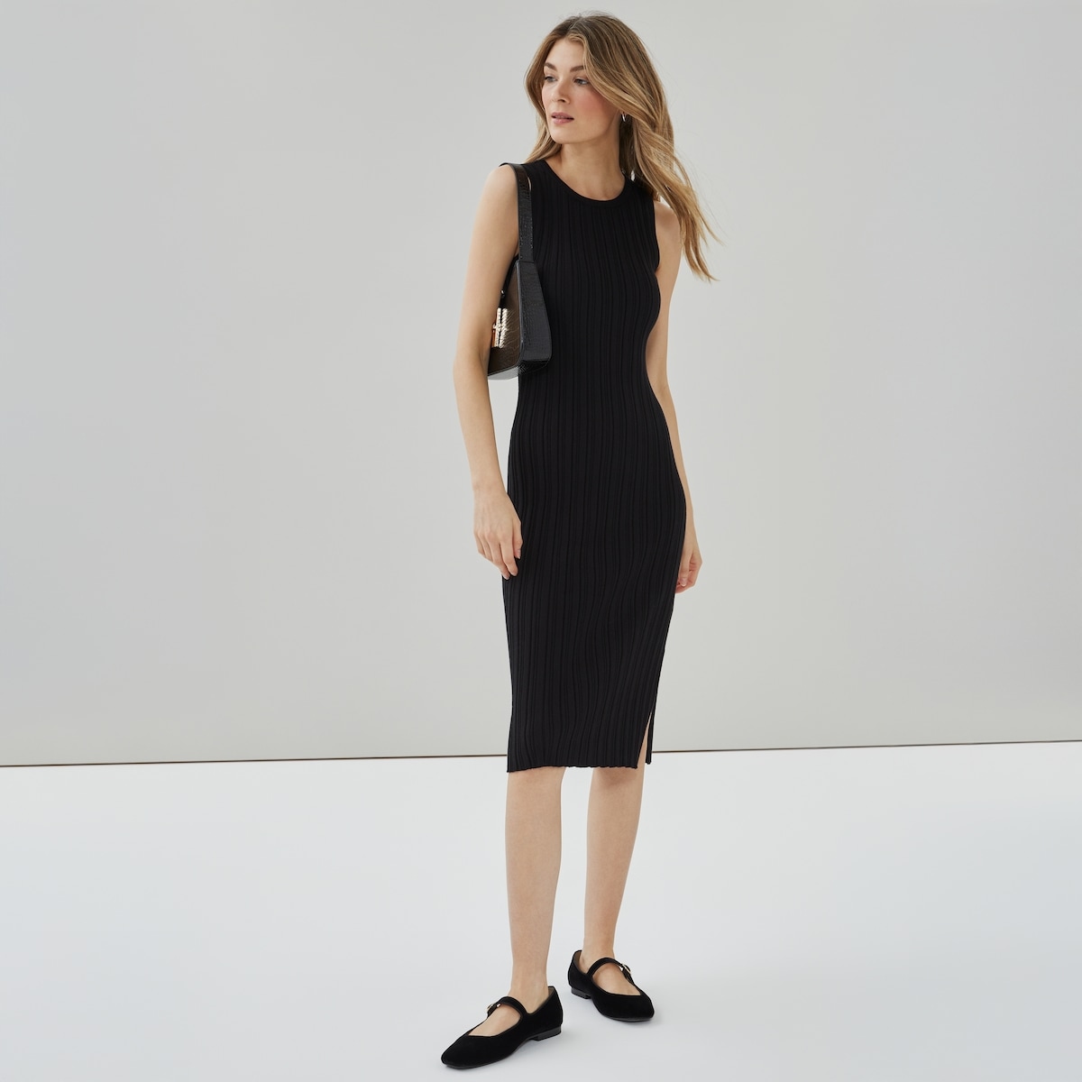 Robe midi en tricot - Noir Jf