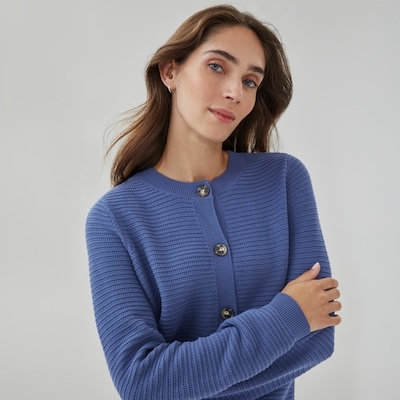 Cardigan court boutonné - Bleu Cendré