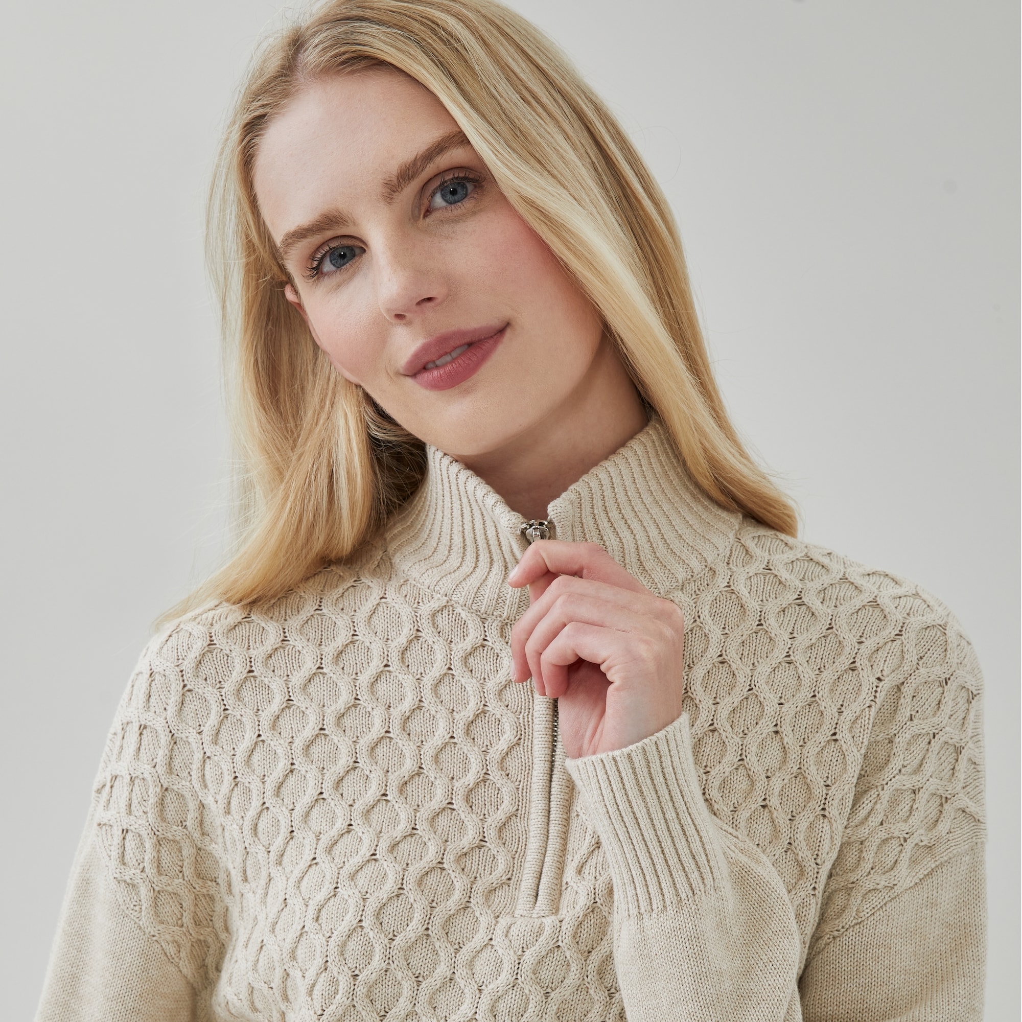 Quarter-Zip Sweater in Oat Mix from Joe Fresh