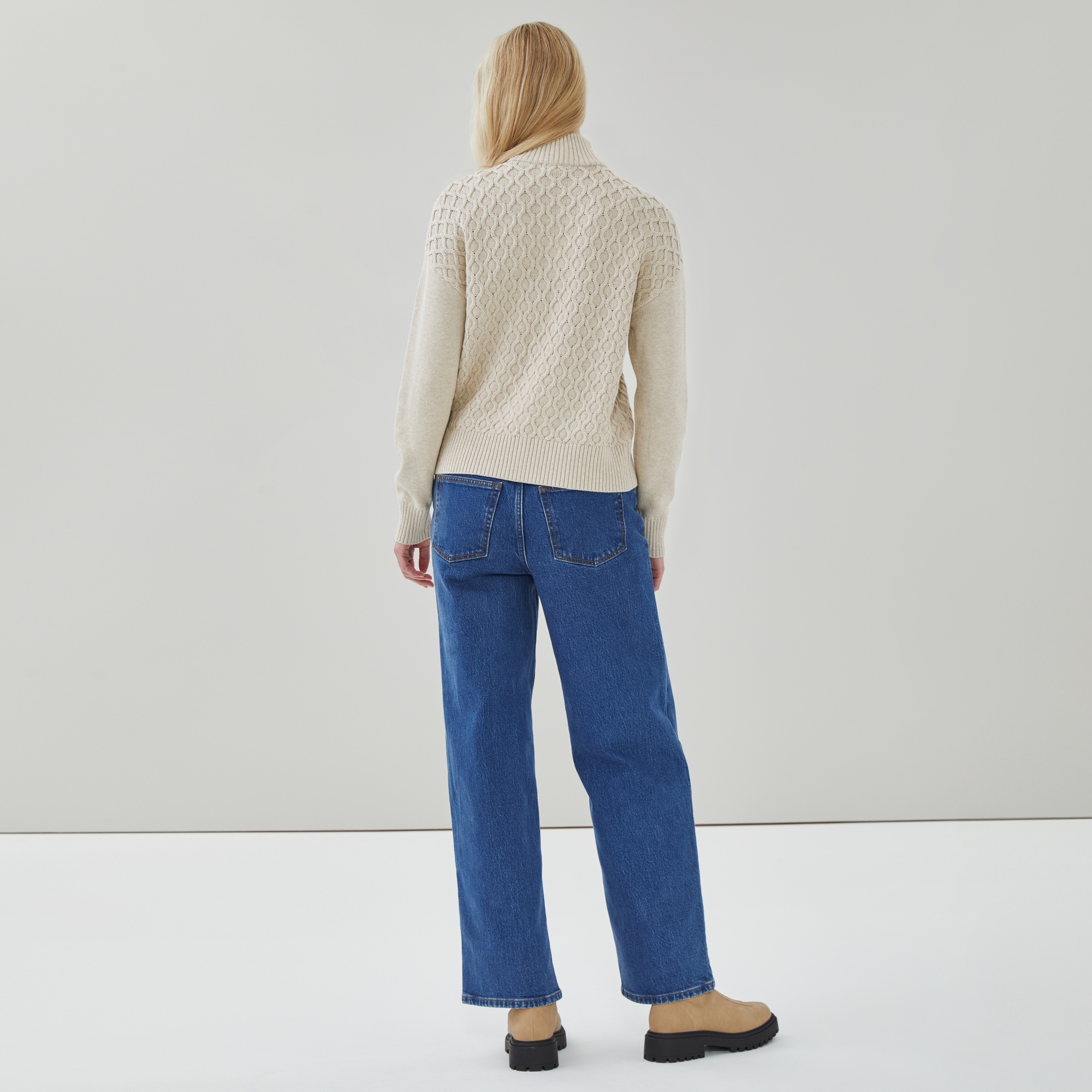 Quarter-Zip Sweater in Oat Mix from Joe Fresh