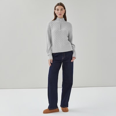 Chandail en tricot à fermeture éclair un quart - Mélange De Gris Pâle