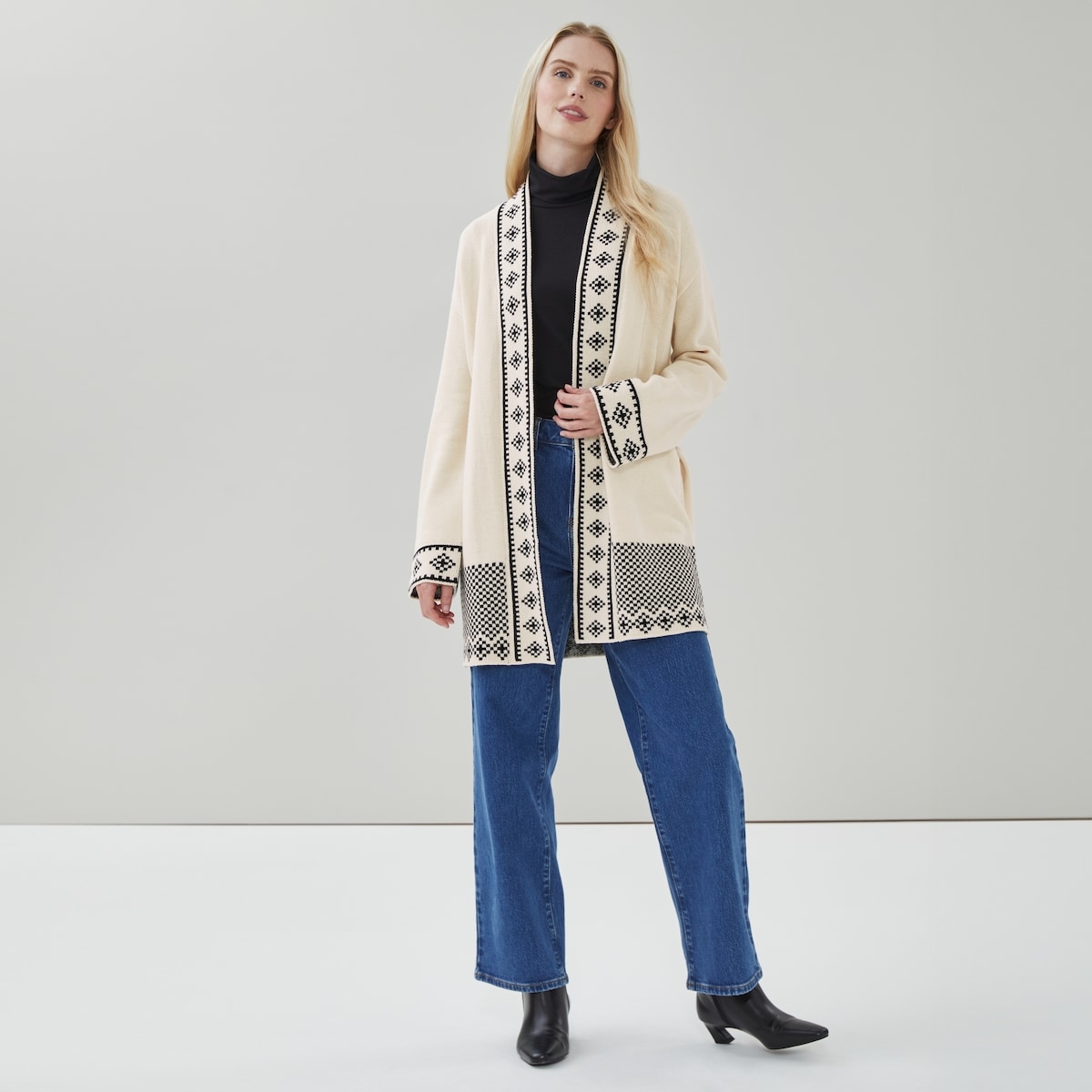 Front-Tie Jacquard Cardigan