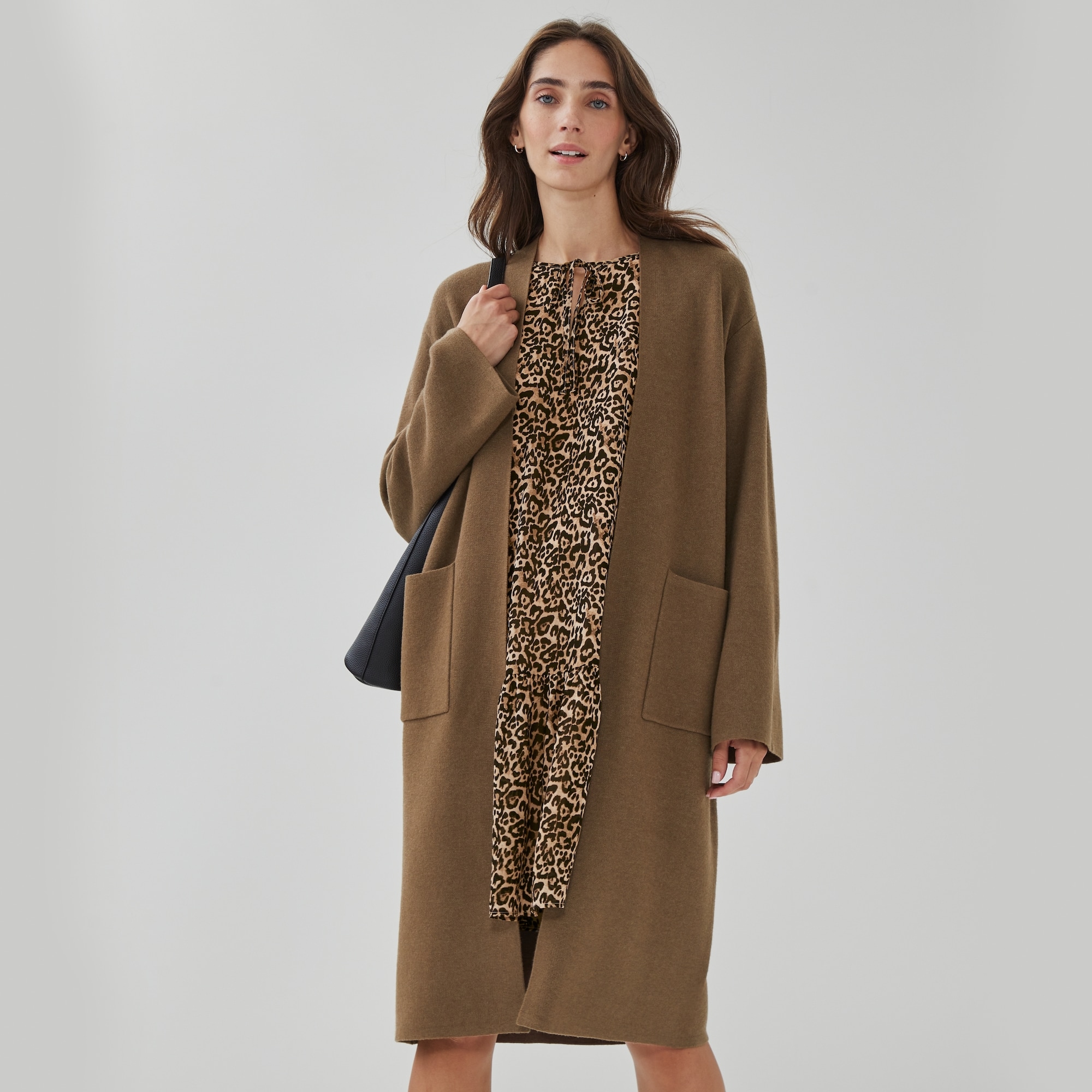 Long Cardigan in Dusty Brown from Joe Fresh